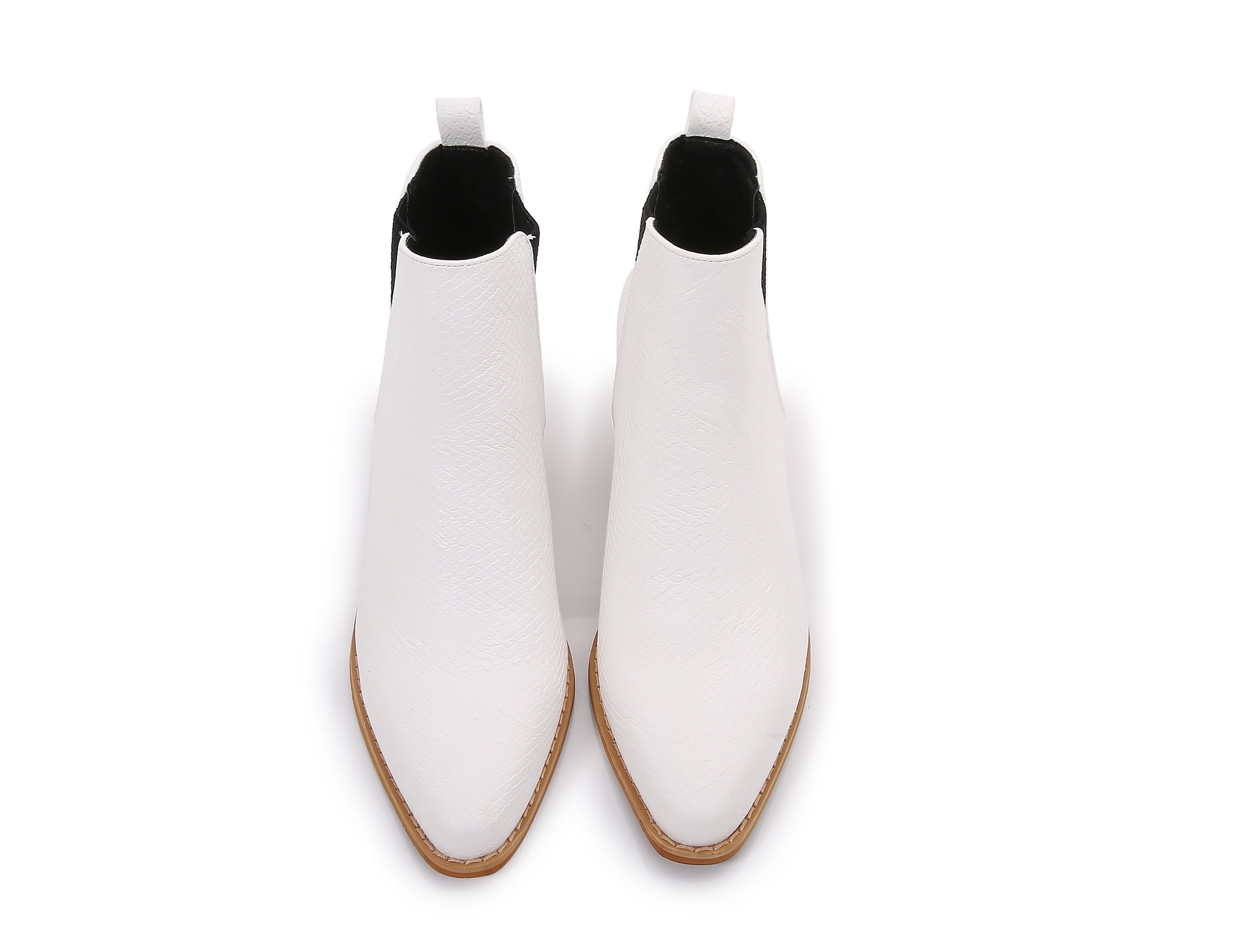 Wooden Heel Short Chelsea Ankle Boots (White, 7)