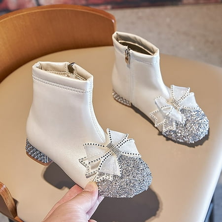 

Cathalem Toddler Pool Shoes Leather Shoes For Girls Glitter Ankle Boots Kids Low Heel Dress Booties Fashion Side Zipper Short Sandal Silver 9 Years