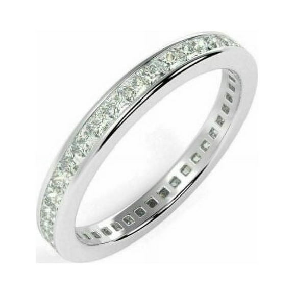 1ct Princess Diamond Full Eternity Channel Set Wedding Ring, 9 K White Gold