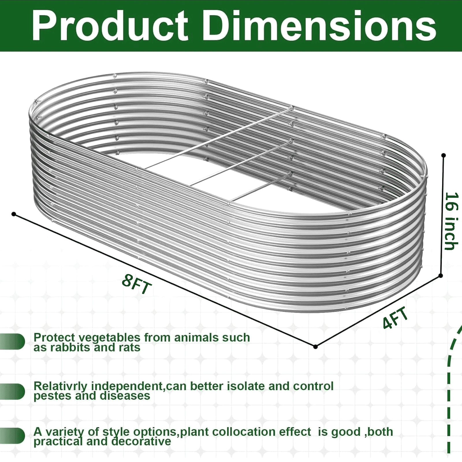 BOYVEN 2 Pack Tall 8x4FT Corrugated Galvanized Steel Raised Garden Bed Outdoor, Oval Raised Beds for Gardening, Metal Above Ground Garden Bed for Vegetables and Flowers