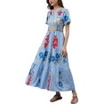 thumbnail image 1 of Vestido largo ACCPUR para mujer, estilo bohemio, floral, cuello en V, con bolsillos, 1 of 1