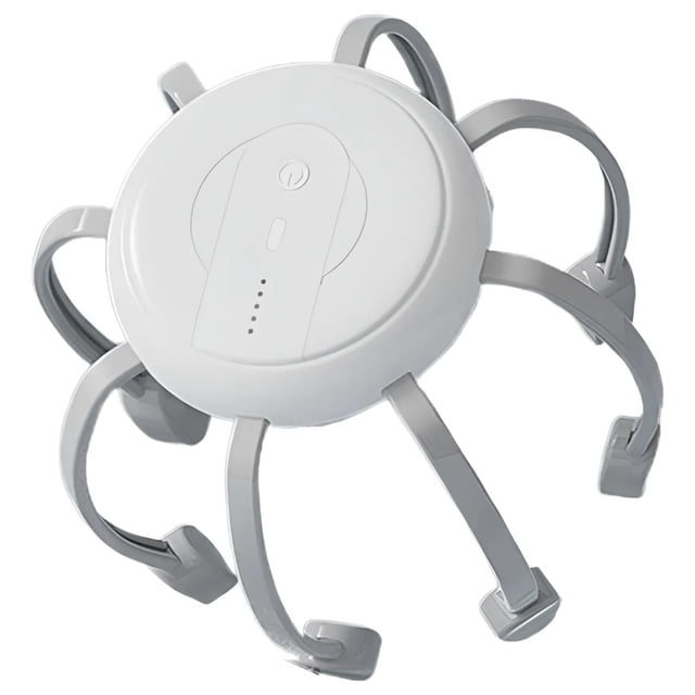 Head Massage Device with 8 Silicone-Tipped Tentacles 3 Vibration Modes and Gentle Heat Function