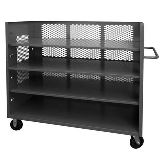 Durham 3ST-EX3048-3AS-95 14 Gauge 3 Sided Mesh Truck with 3 Shelves & Tubular Push Handle, Gray - 48 in.