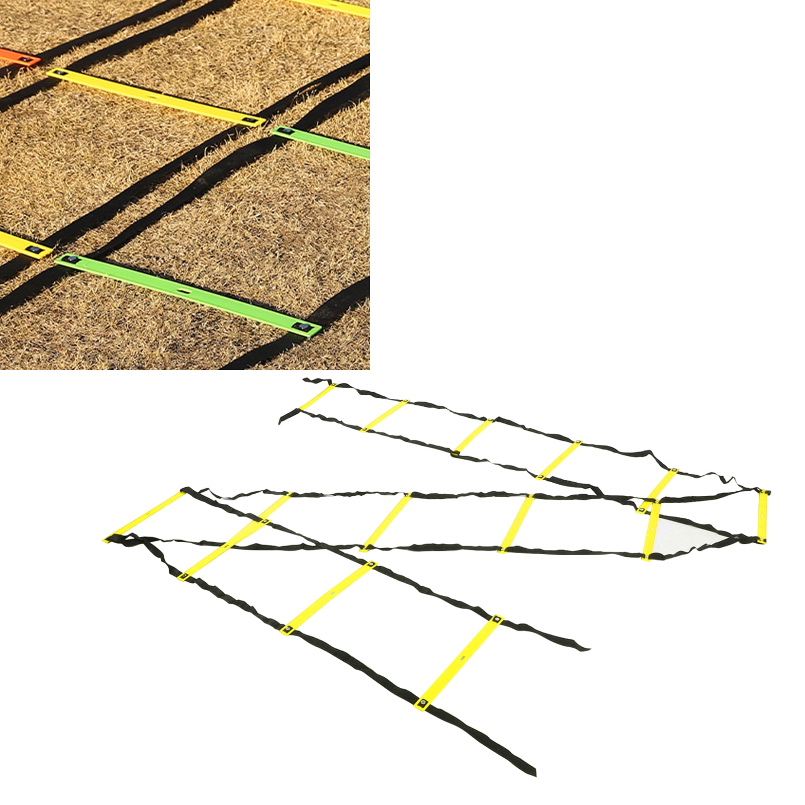 YAHHU 7M 14 Rung Agility Speed Ladder Stairs Yellow Fitness Soccer Football Speed Ladder Equipment for Outdoor and Indoor Athletic Training (18.5 inches / 47 cm)