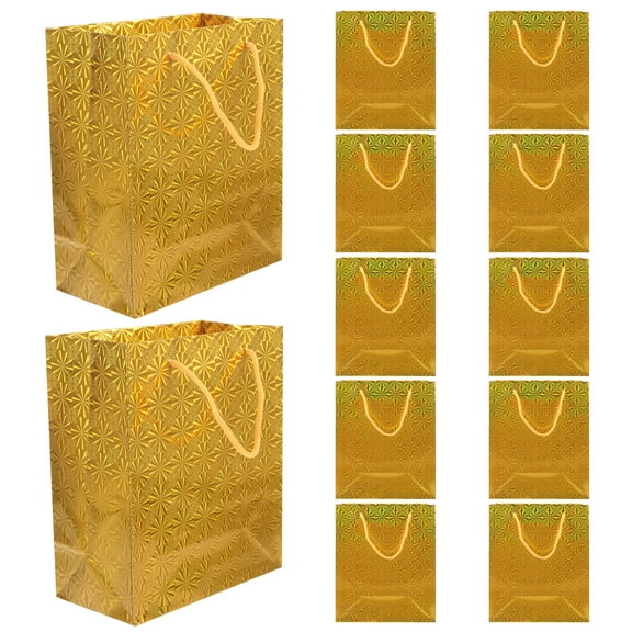 Golden Paper Gift Bags with Handles for Storage Use 12pcs