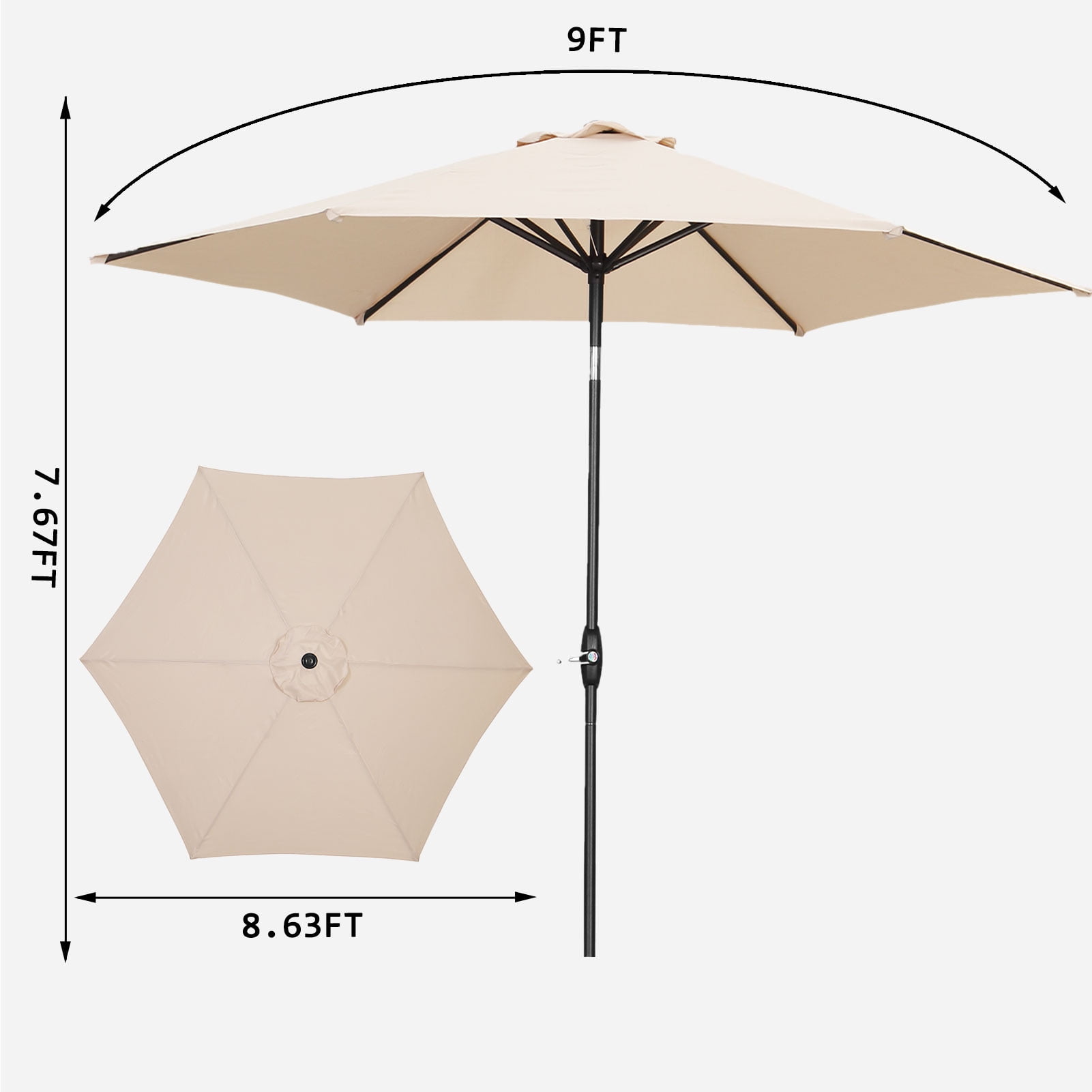 Autlaycil 9ft Beige Outdoor Patio Umbrellas, Sturdy Ribs with Tilt and Crank for Table Garden Market and Poolside