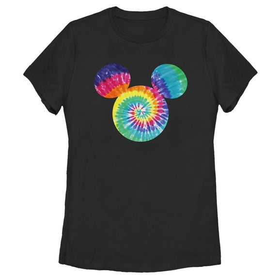 Women's Mickey & Friends Rainbow Tie-Dye Mickey Mouse Logo  Graphic Tee Black Large