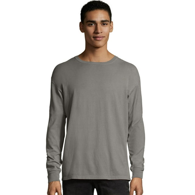 Hanes Mens ComfortWash Garment Dyed Long Sleeve Tee, M, Concrete Gray