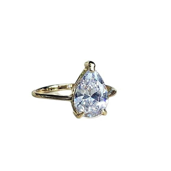 HeartsAndYou 2ct Engagement Ring for Women Pear Cut Moissanite Solitaire Minimalist 18k Yellow Gold over Silver