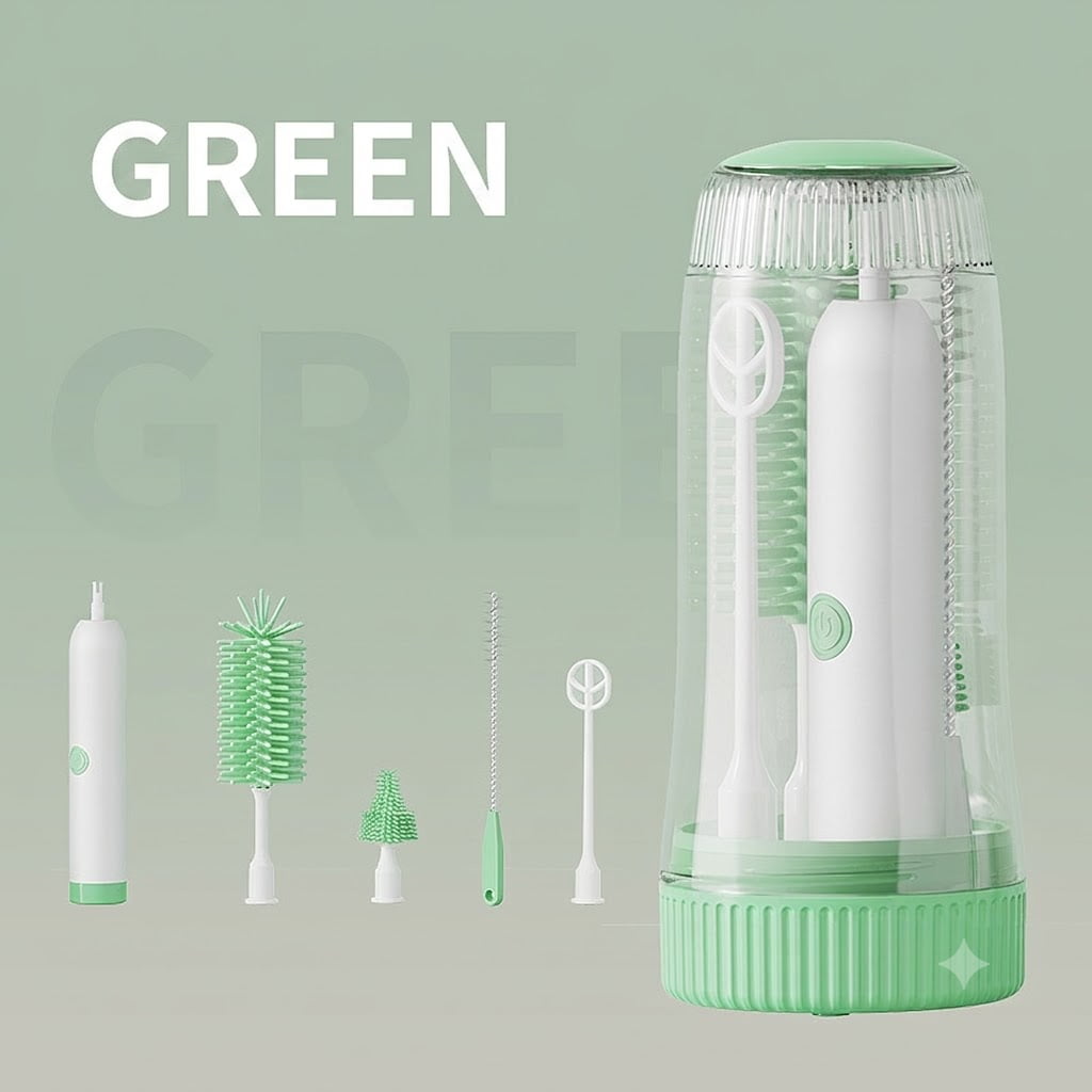 6-In-1 Electric Bottle Cleaner Brush Set, Power Scrubber with Auto Foaming Dispenser, Travel Storage Case, Cleaning Kit for Bottles, Nipples & Breast Pump Parts