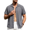 thumbnail image 2 of TKKCS Mens Linen Short Sleeve Button Down Shirt- Turndown Collar Casual Breathable Summer Beach Vacation Shirts Gray Size L, 2 of 9