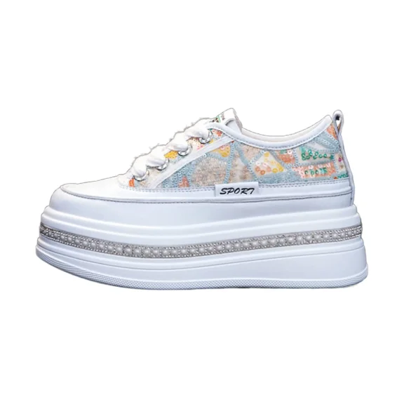 3.54 inch White Platform Sneakers for Women - Chunky Non Slip Sole Slip On Casual Shoes