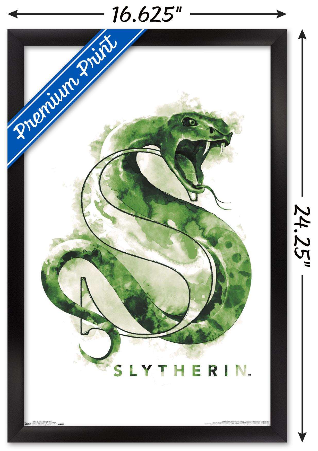 The Wizarding World: Harry Potter - Slytherin Illustrated House Logo Wall Poster, 14.725" x 22.375", Framed