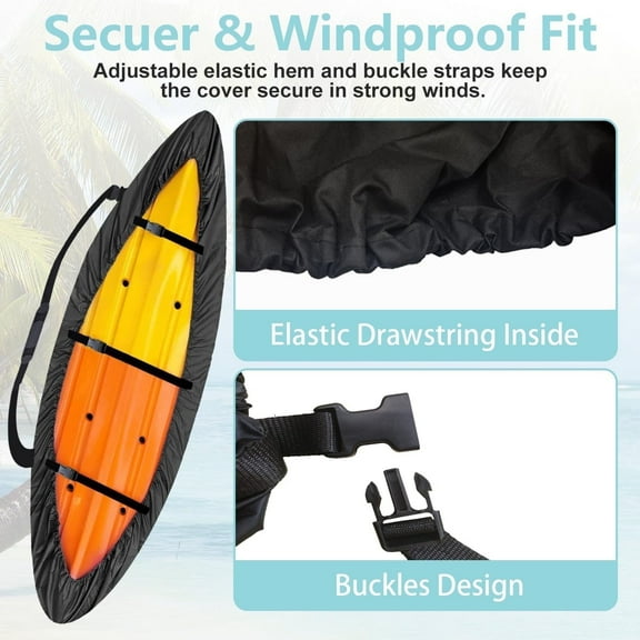 420D Heavy Duty Waterproof Kayak Covers UV Resistant Kayaks Cover for Outdoor Storage, SUP Paddle Boards Canoe Cover Fits 12.3-13.5ft