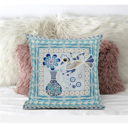 

Amrita Sen Designs CAPL582FSDS-BL-20x20 20 x 20 in. Love Your Vase Peacock Suede Blown & Closed Pillow - Aqua Blue & Muted Gold