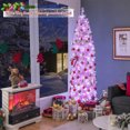 thumbnail image 4 of Gymax 7 FT Pre-Lit Artificial Christmas Tree Hinged Slim Pencil Christmas Tree, 4 of 10