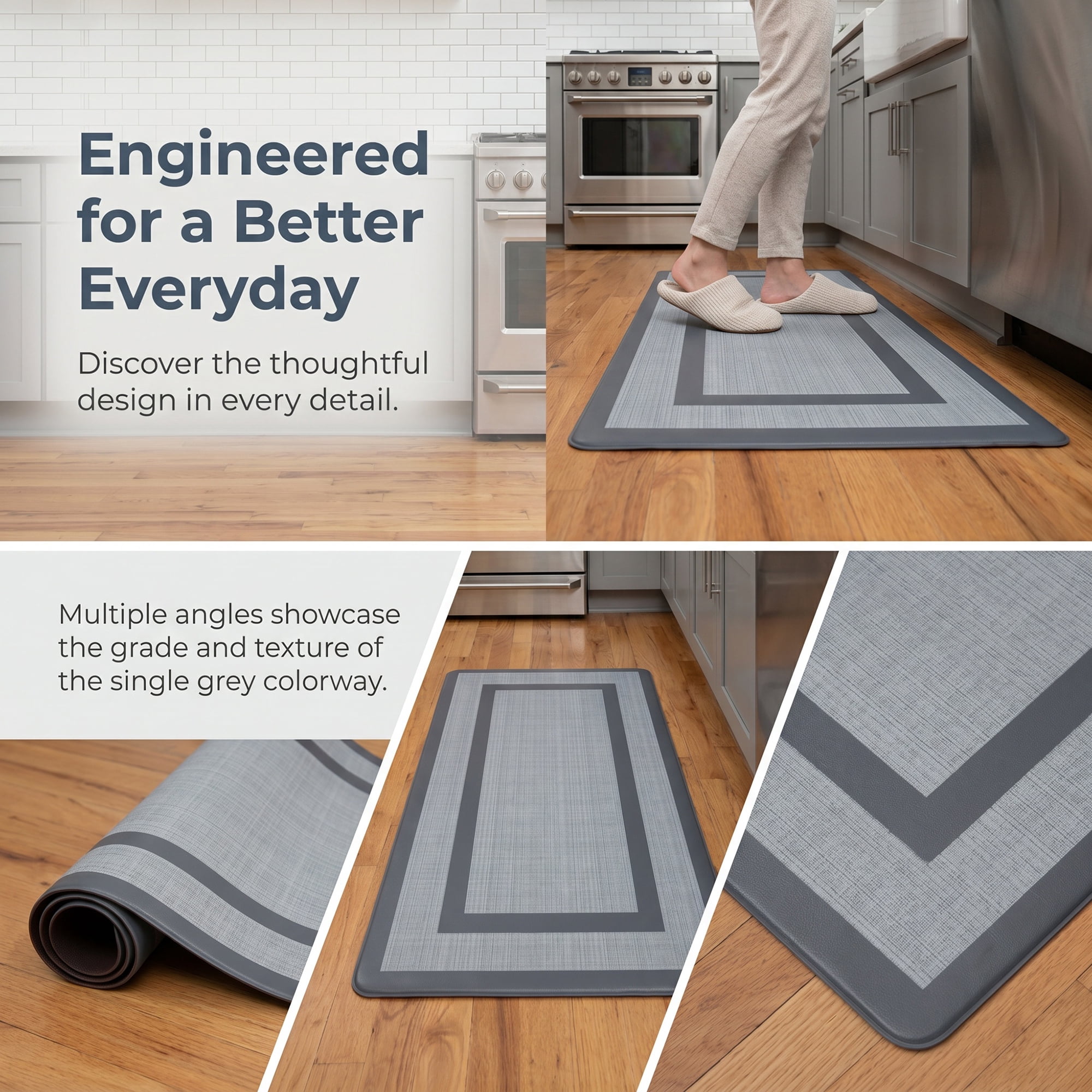 Unique Bargains Geometric Anti Waterproof Oil Resistant Non Slip Floor Rug Grey 30" x 18"