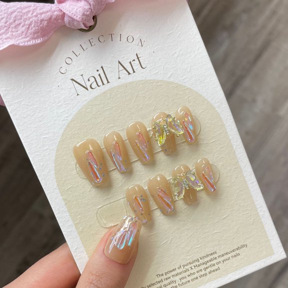 ADITYSHOP - Handmade Radiant Butterfly Gems Press-On Nail Medium, Kit included