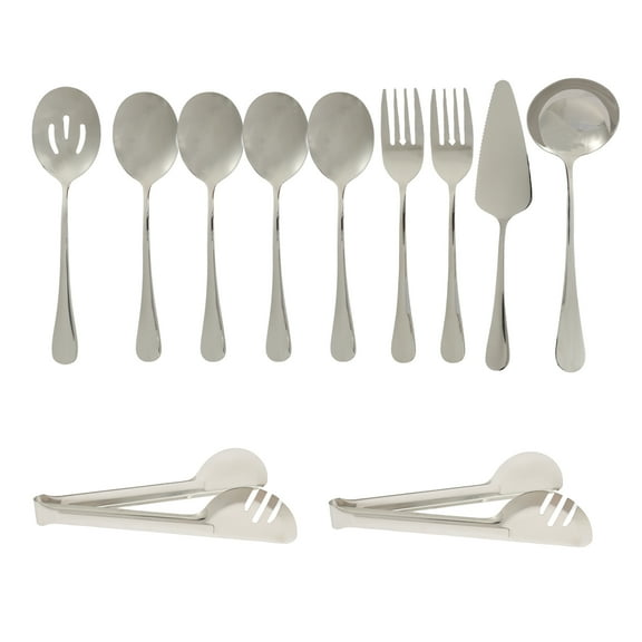 NewSoul 10 Pieces Serving Utensils Set Stainless Steel Serving Utensils Silverware Set Flatware Serving Set with Serving Spoons Forks Tongs Slotted Spoon Ladle Pie Server for Buffet Parties