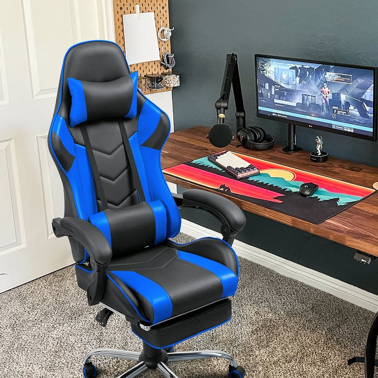 Homall Gaming Chair Office Chair with Lumber Pillow and Footrest Blue