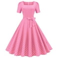 thumbnail image 2 of JINMGG Womens Plus Size $5 Fashion Womens A Line Flare Vintage Dress BowKnot Prom Swing Short Sleeve Polka Dot Printing Party Dress Pink L, 2 of 7
