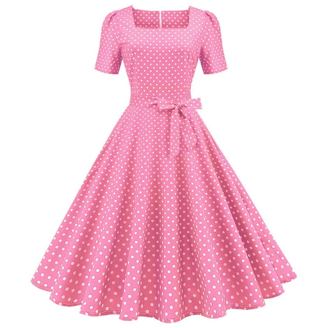 Robes de Cocktail et de Fête Walmart+ Semaine Aqestyerly Mode Femmes Robe Vintage Évasée Ligne A Nœud Papillon Bal Manches Courtes à Pois Robe de Soirée
