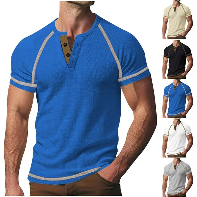 Momasggi Men's Henley T-Shirts Comfy Raglan Short Sleeve Tops Casual Button Tees Summer Basic Tshirts Vintage Lightweight Tee Tops Gray M