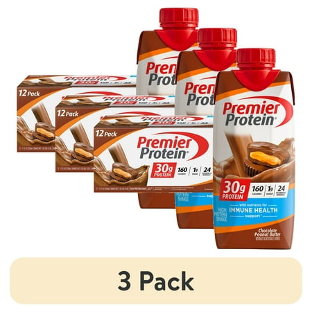 (3 pack) Premier Protein Shake, Chocolate Peanut Butter, 30g Protein, 11 fl oz, 12 Ct