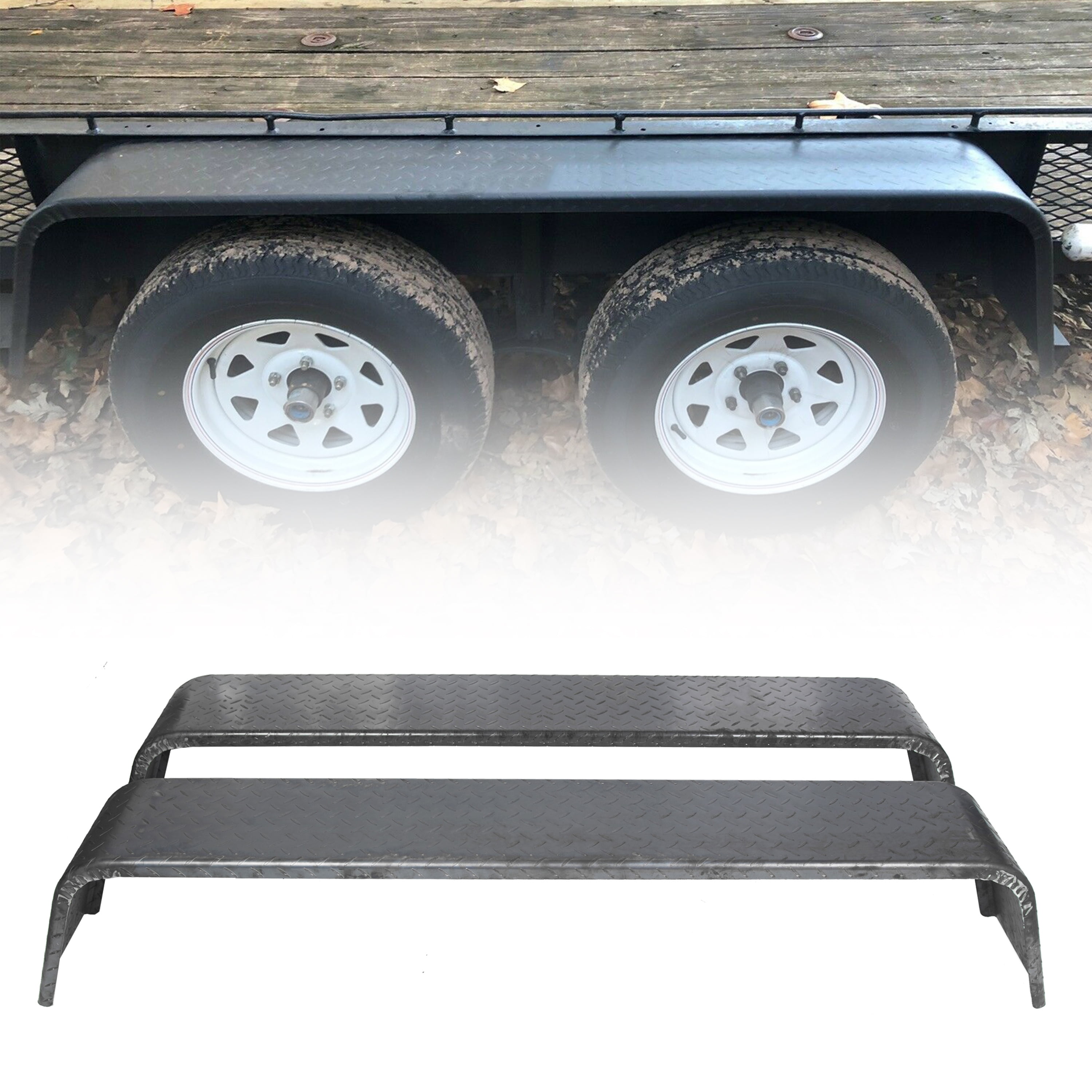 Kojem Heavy Duty Square Cargo Trailer Fenders Steel 14 Gauge Diamond Flat Top Tread Plate Tandem