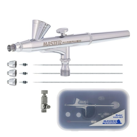 3 Tip MASTER G255 Dual-Action AIRBRUSH PRO SET KIT Auto Paint Nail Tattoo Hobby