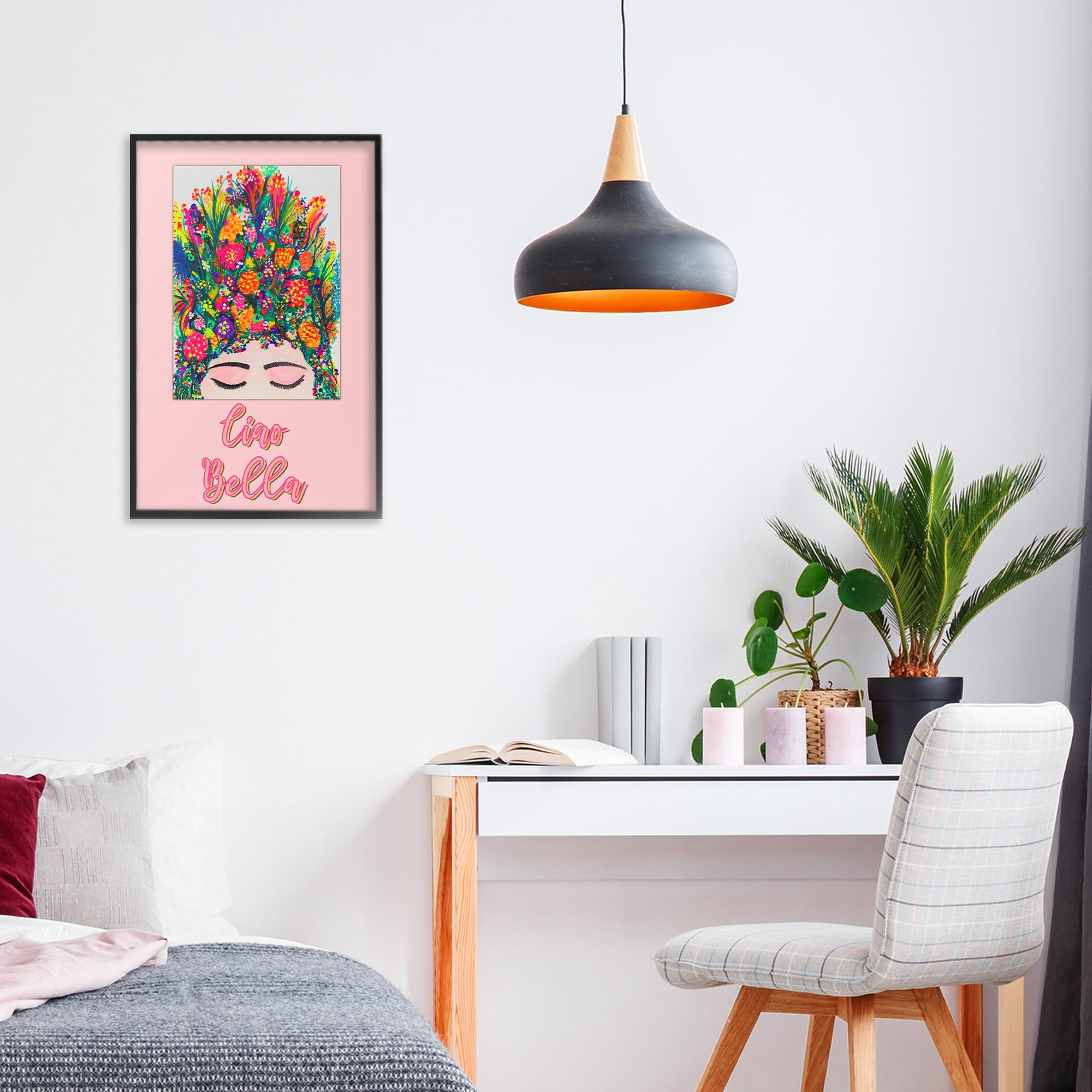 Stupell Industries Ciao Bella Floral Woman Black Framed Giclee Art, design by Pooja Dave