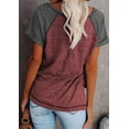 thumbnail image 2 of SHIBEVER Womens Tops Summer Short Sleeve T Shirts Casual Loose Side Split Tunic Tops Striped Crewneck Color Block Tops Lady Blouses Red XL, 2 of 4