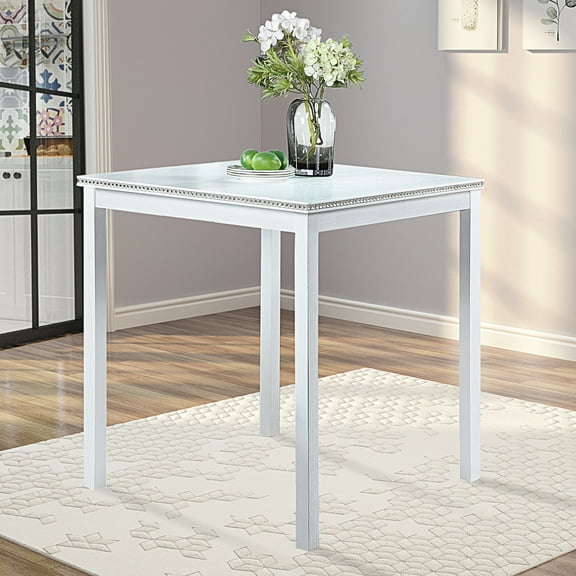 4-Person Square Wooden Dining/Counter Height Table, White, for Small Kitchen Space