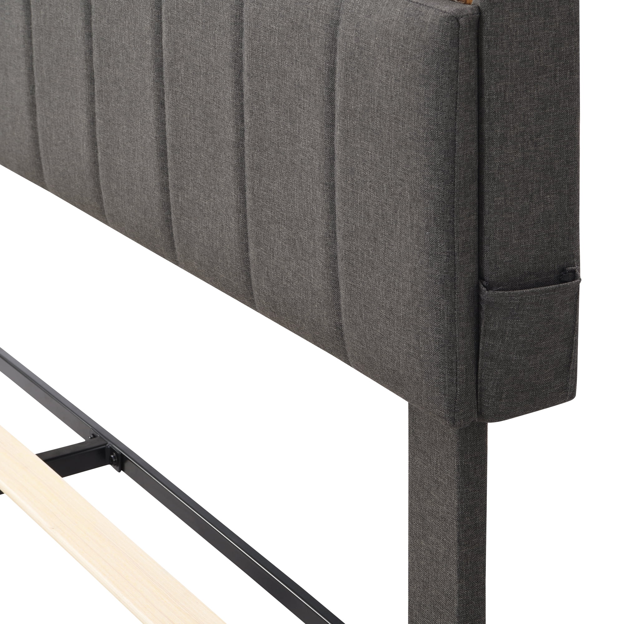 Aukfa Full Upholstered Bed, Platform Bed with Storage Headboard and USB Port for Adults Kids, Gray