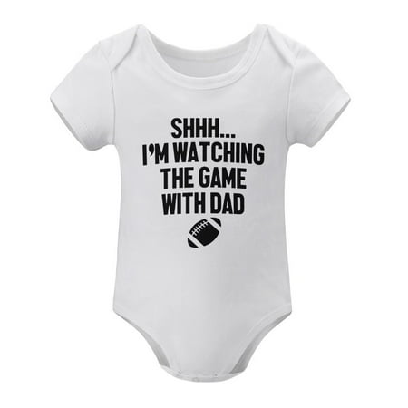 

Shh I m Watching The Game With Dad Baby Romper Neutral Short Sleeve Baby Girl Clothes New Born White Boys Rompers 3-6 Months