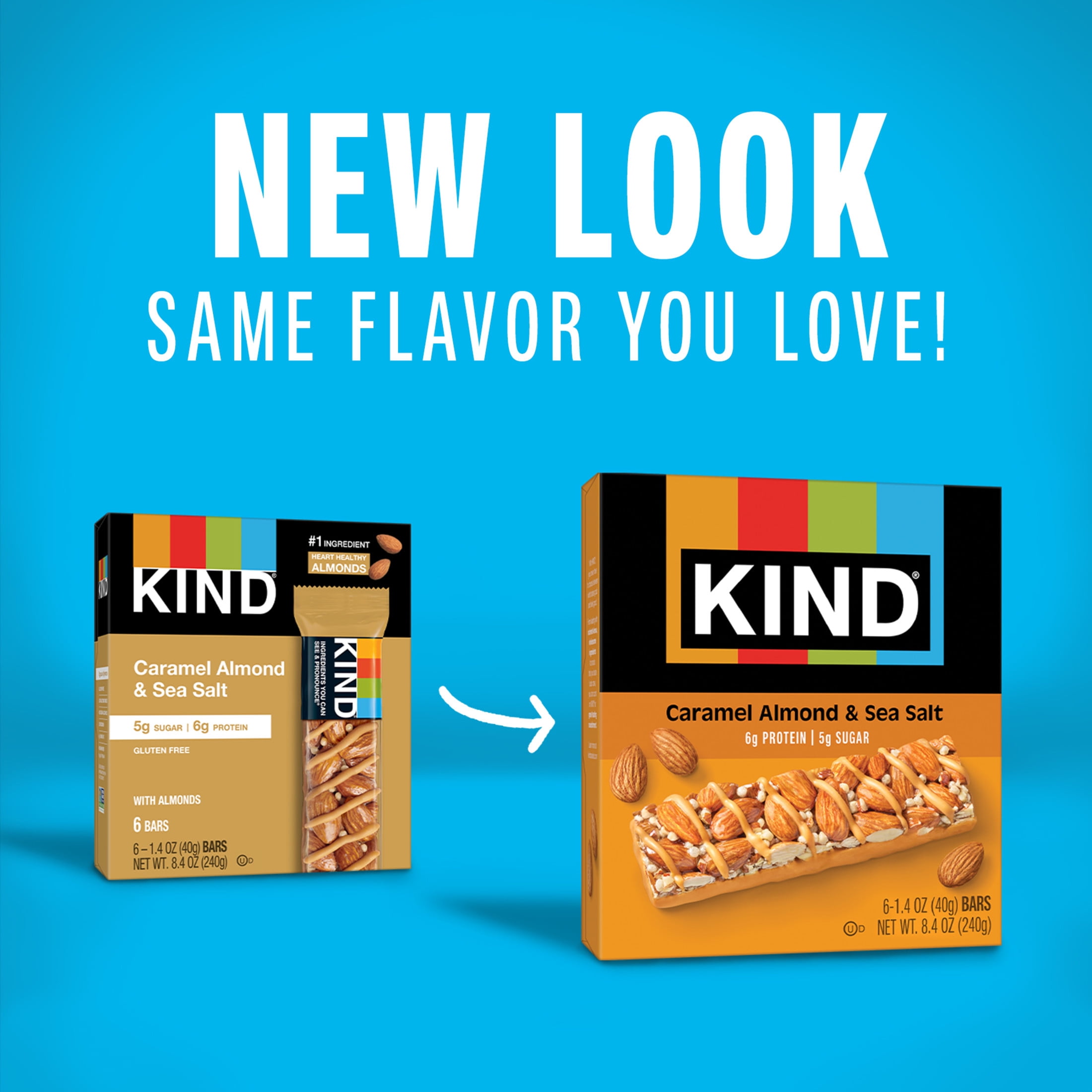 KIND Snack Bars, Caramel Almond & Sea Salt, Gluten Free, 6g Protein, 1.4oz, 6 Count