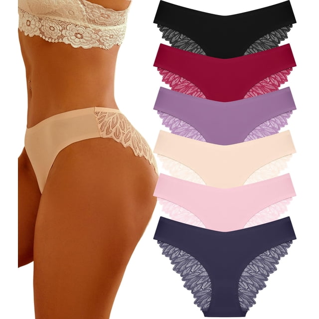 Ropa interior FINETOO, sexy, sedoso, de encaje sin costuras, paquete de 6, para mujer