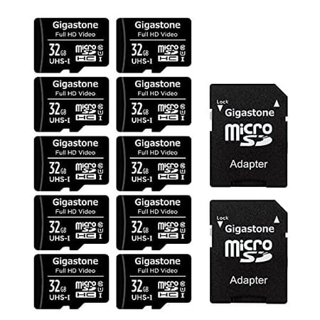 Gigastone 32GB Micro SD Card FHD Video UHS-I U1 Class 10 for Surveillance Security Action Cameras Drone Dash Cams 10 Pack (10x32GB)