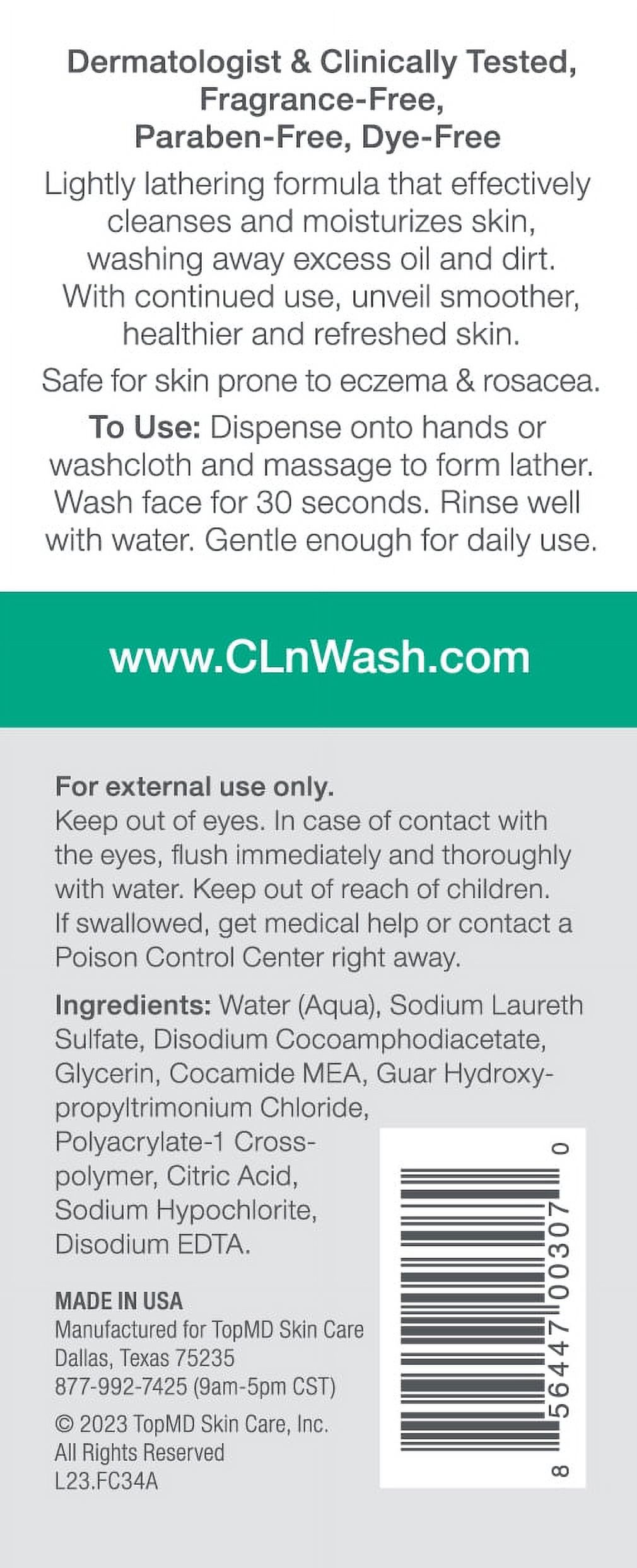 CLn Facial Cleanser, Hydrating Face Wash for Skin Prone to Dryness, Eczema & Acne Sensitivity, 3.4 fl oz
