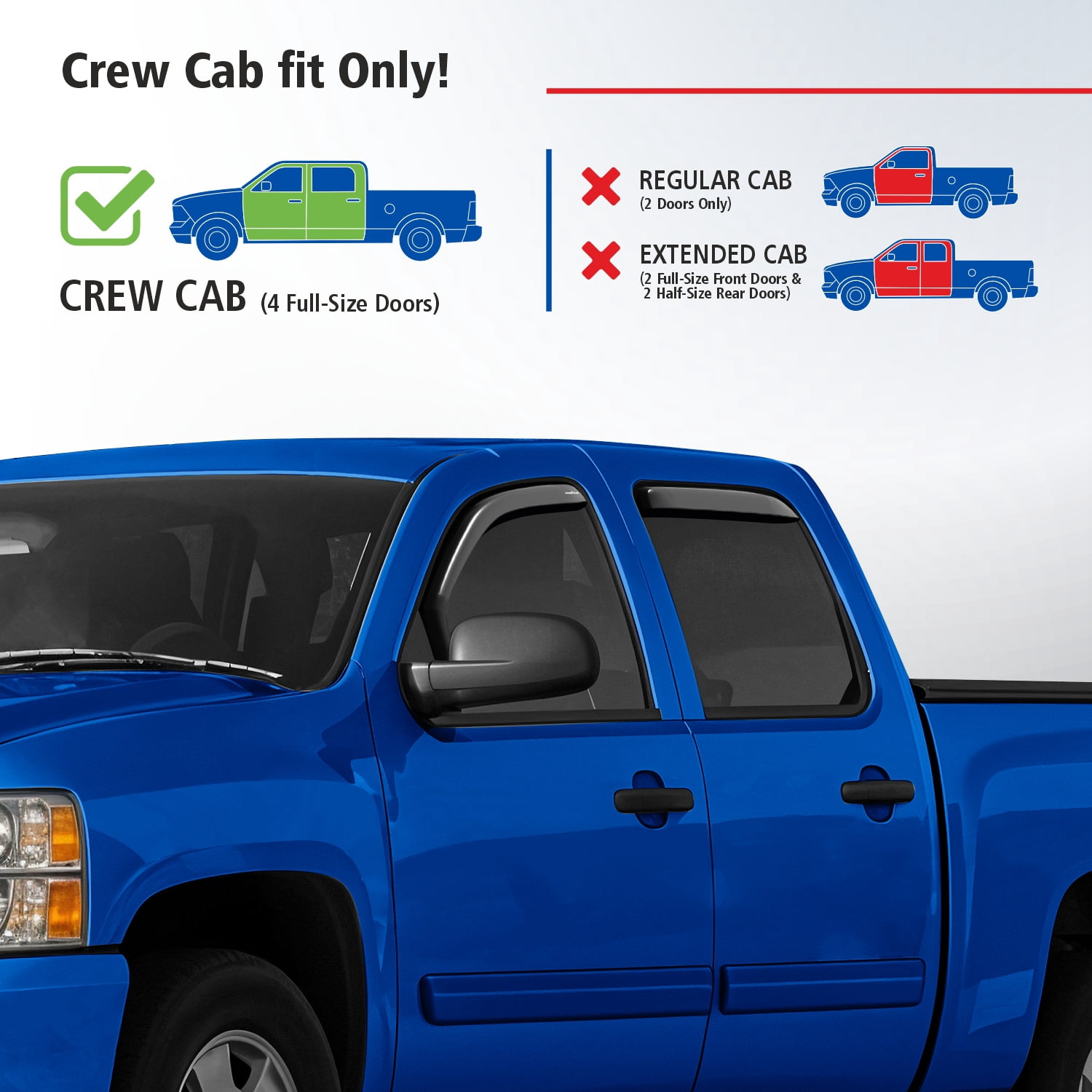 Goodyear Shatterproof in-Channel Window Deflectors for Trucks Chevrolet (Chevy) Silverado/GMC Sierra 2007-2013 Crew Cab, Rain Guards, Window Visors, Vent Deflector, Truck Accessories, 4 pcs.-GY003400