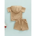 thumbnail image 4 of Baby Boys Summer Clothes Letter Print Short Sleeve Hoodie Sweatshirt Tops and Stretch Casual Shorts Set, 4 of 9