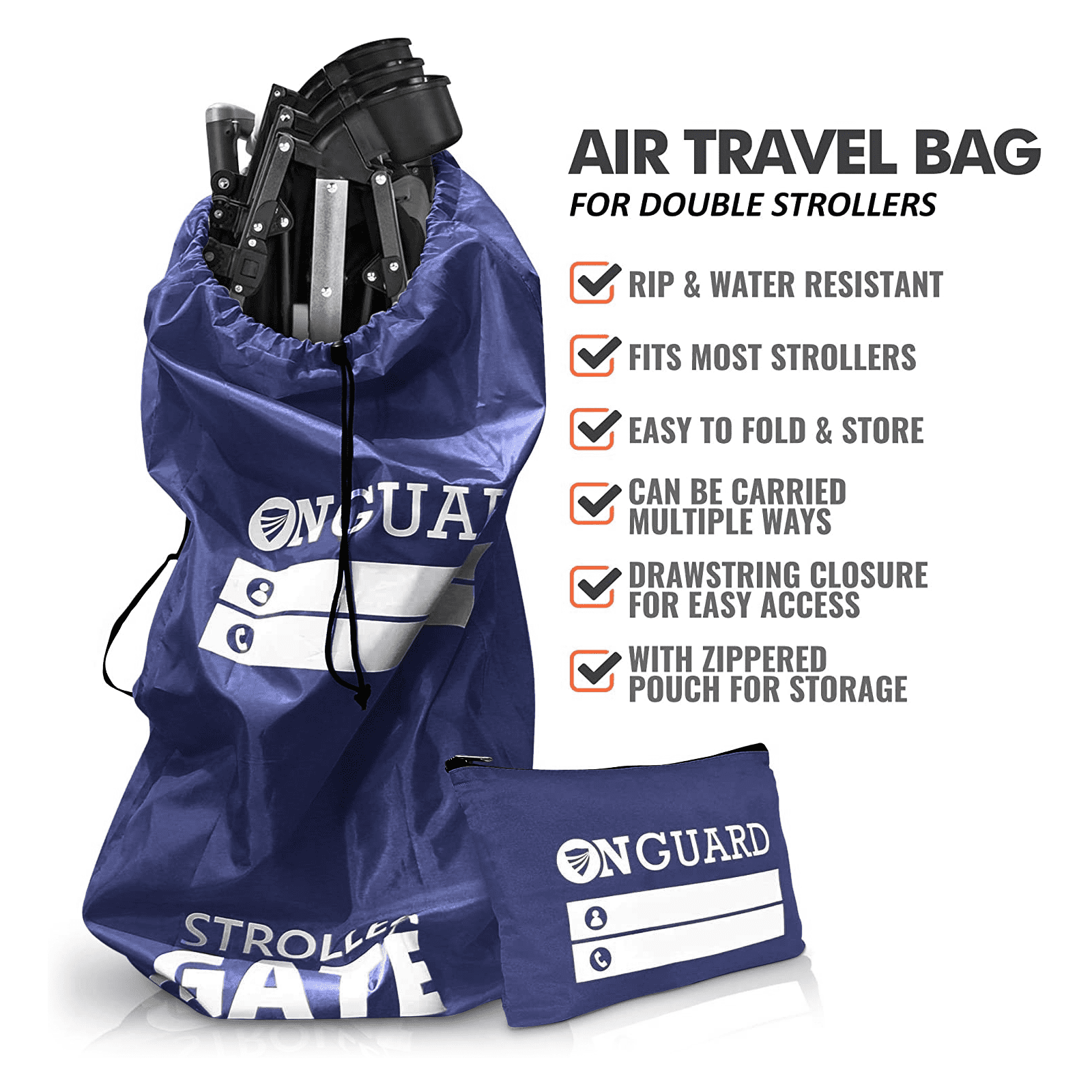 Onguard Double Stroller Travel Bag - Waterproof Rip Resistant - Stroller Bag Cover Accessories, Stroller Bag for Airplane