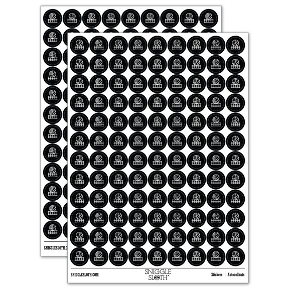Volleyball and Net 200 Round Stickers - Black - Gloss Finish - 0.50" Size