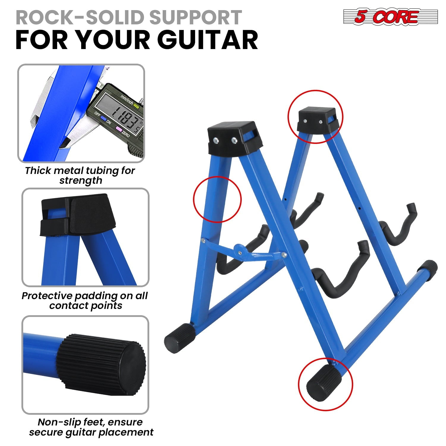 Heavy-Duty Double Guitar Stand – Adjustable A-Frame Floor Holder for Acoustic, Electric, Bass, Mandolin & Violin, Non-Slip Rubber Feet, Foldable for Stage/Studio