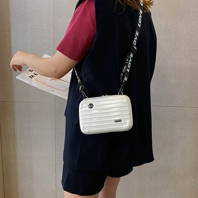 Women Mini Suitcase Shape Crossbody Bag Shoulder Bag with Wide Letter Strap  Clutch Handbag