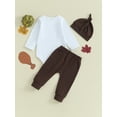 thumbnail image 4 of Wassery Baby Boys Girls Thanksgiving Outfits 3M 6M 12M 18M Infant Long Sleeve Letter Turkey Print Romper + Long Pants + Hat 3PCS Thanksgiving Fall Clothing, 4 of 8