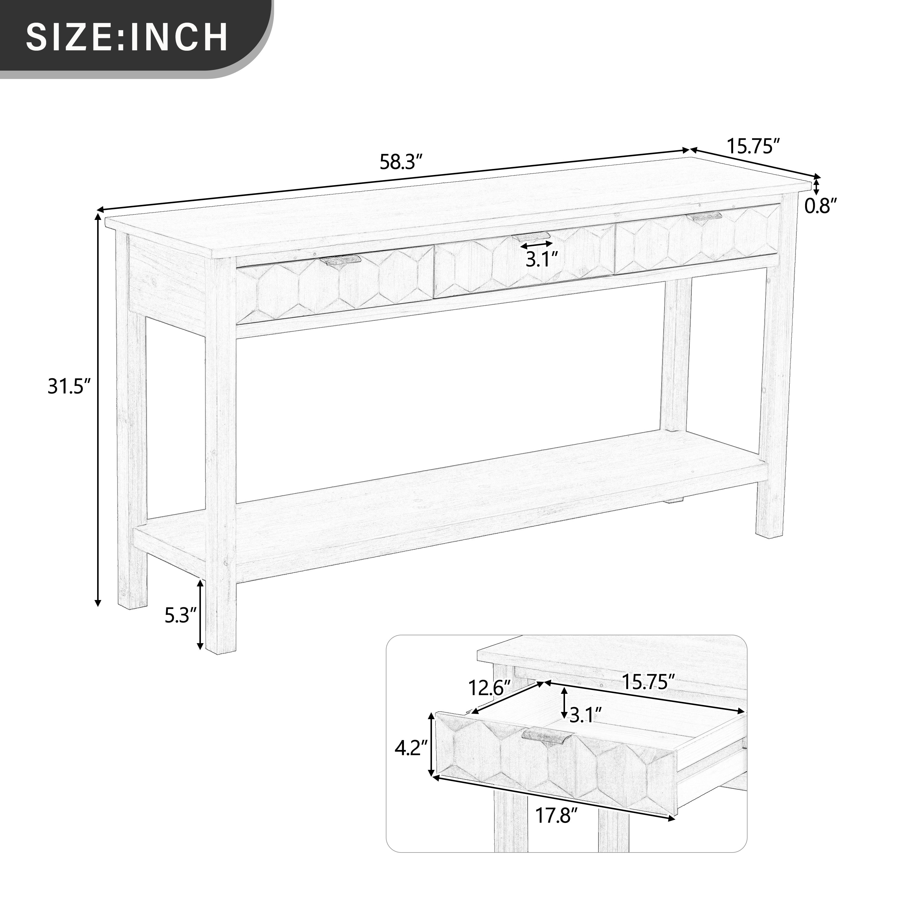 EUROCO 60" Modern Console Table,Narrow Long Sofa Table with 3 Drawers,Open Storage Shelf and Honeycomb Design,Hallway Foyer Table Behind Couch Table for Entryway, Living Room,Foyer,Navy Blue