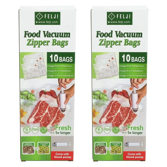 20 Pack Felji Food Vacuum Sealer Bags with Hand Pump, BPA Free, Compatible to Foodsaver Sous Vide, Refill Bags with Unique Multi-Layer Construction