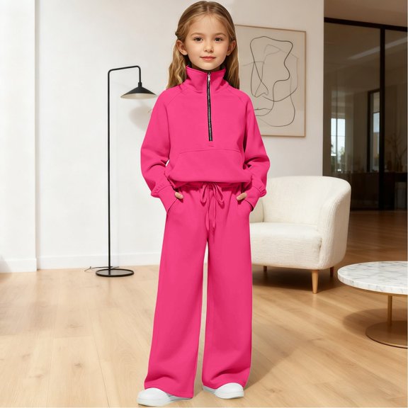 EnJoCho Girls Kids Toddler Half Zip Thumb Hole Sweatshirt Baggy Wide Leg Sweatpants Sweatsuit Set 𝖳racksuit Casual Loung𝖾 Wear Comfy Oversized Streetwear Outfit