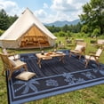 thumbnail image 3 of HIWEAVER Black/Blue 9'x 12' Outdoor Rug Garden Decor Floral Bordered Carpet Plastic Straw Waterproof Reversible Patio Area Rug for Balcony Deck Picnic Portable Camping Mat, 3 of 8